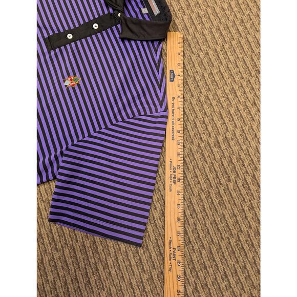 Peter Millar Summer Comfort Striped Golf Polo Logo M Purple Black Custom Spandex - Picture 7 of 9